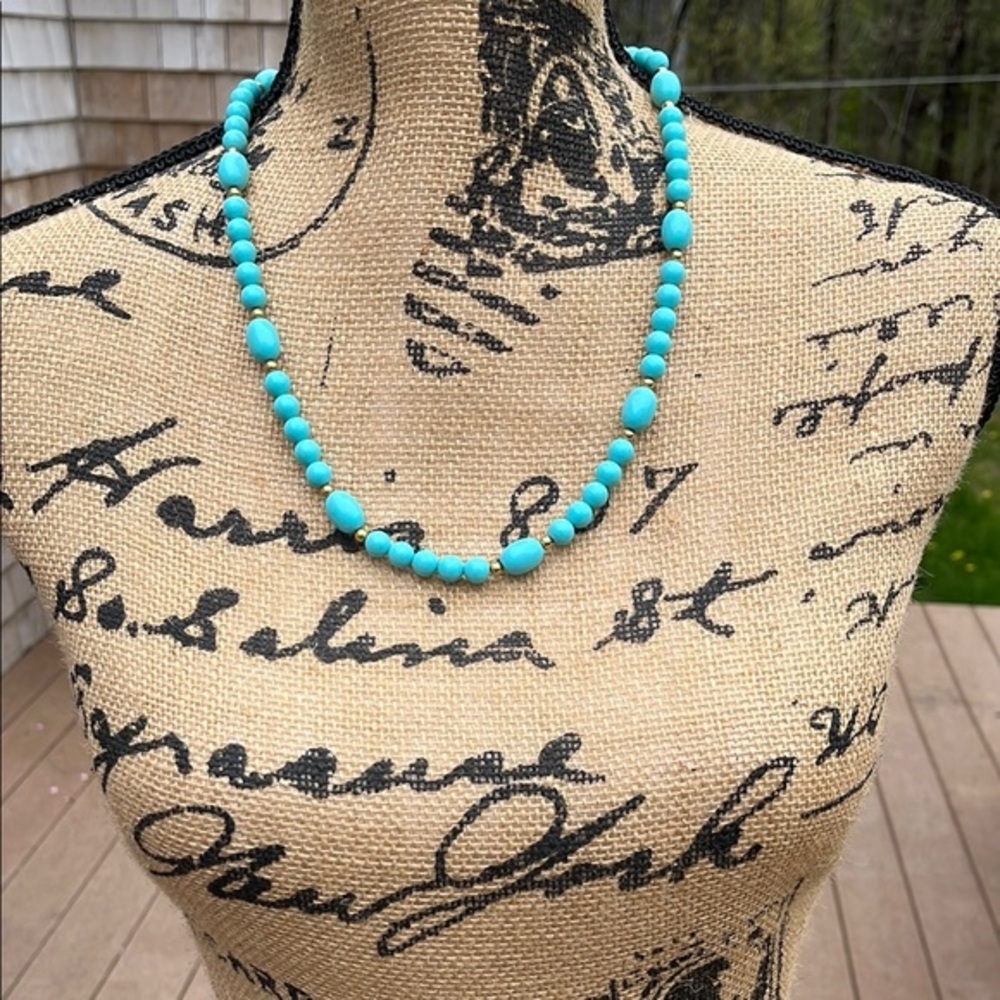 Turquoise blue & gold beaded necklace